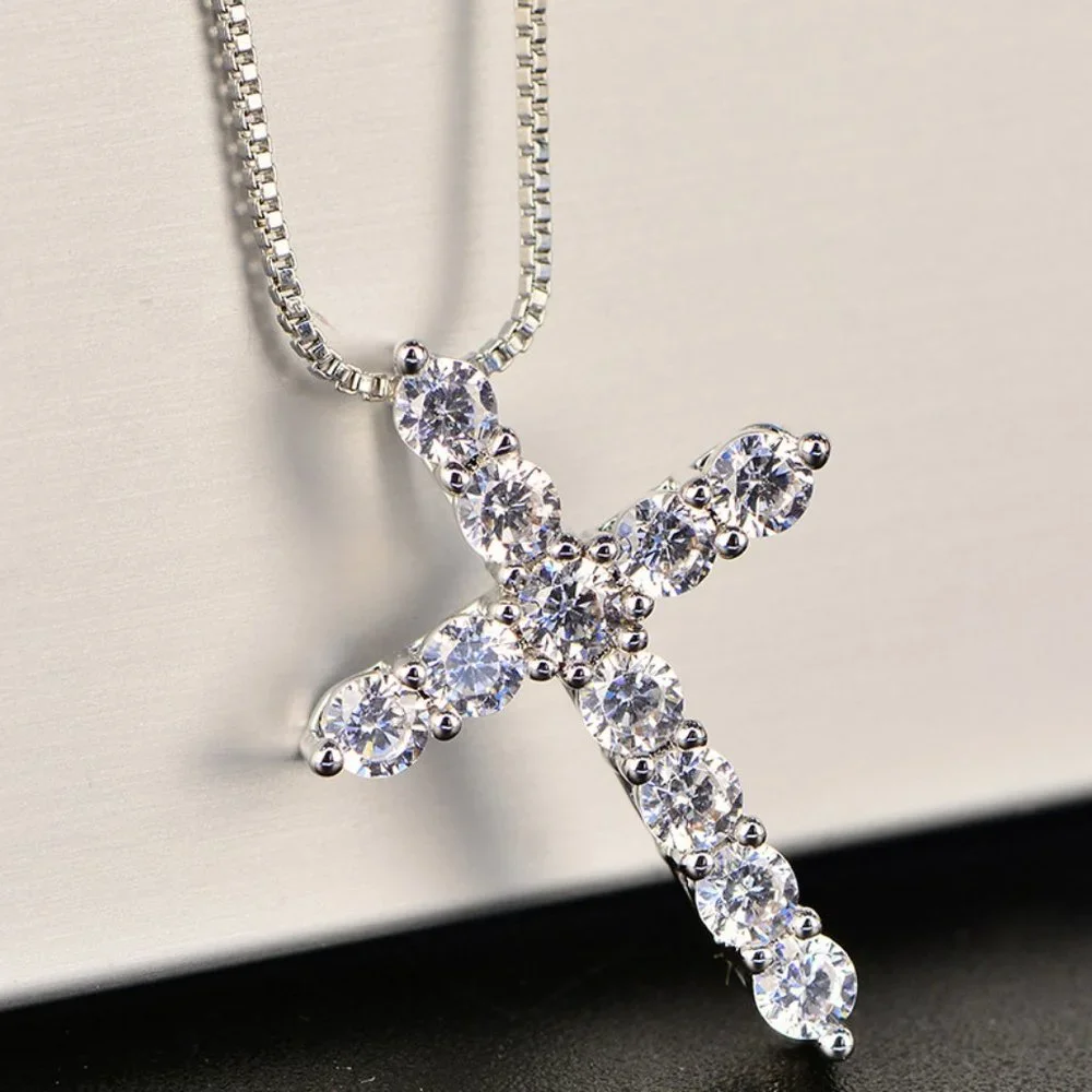 Certified 2.5mm Moissanite Diamond Cross Pendant Necklace NEW